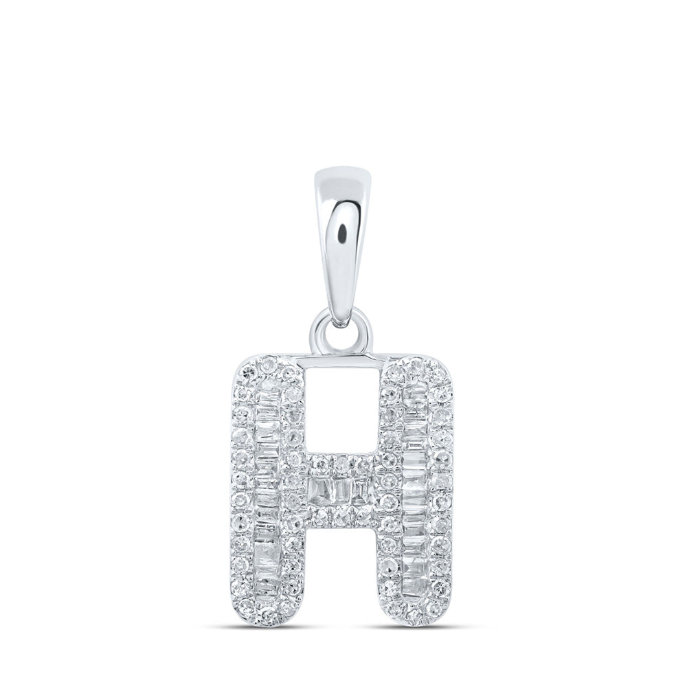 10K White Gold Womens Baguette Diamond Initial Letter Pendant