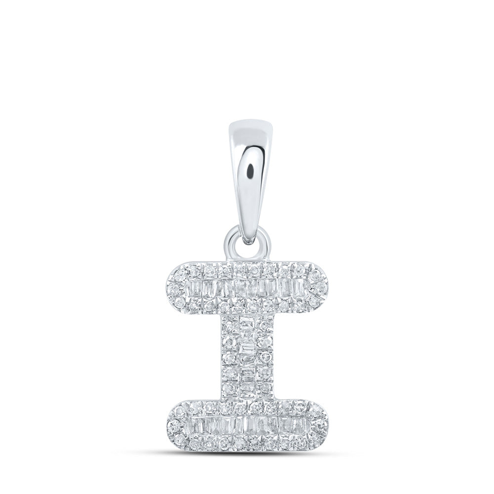 10K White Gold Womens Baguette Diamond Initial Letter Pendant