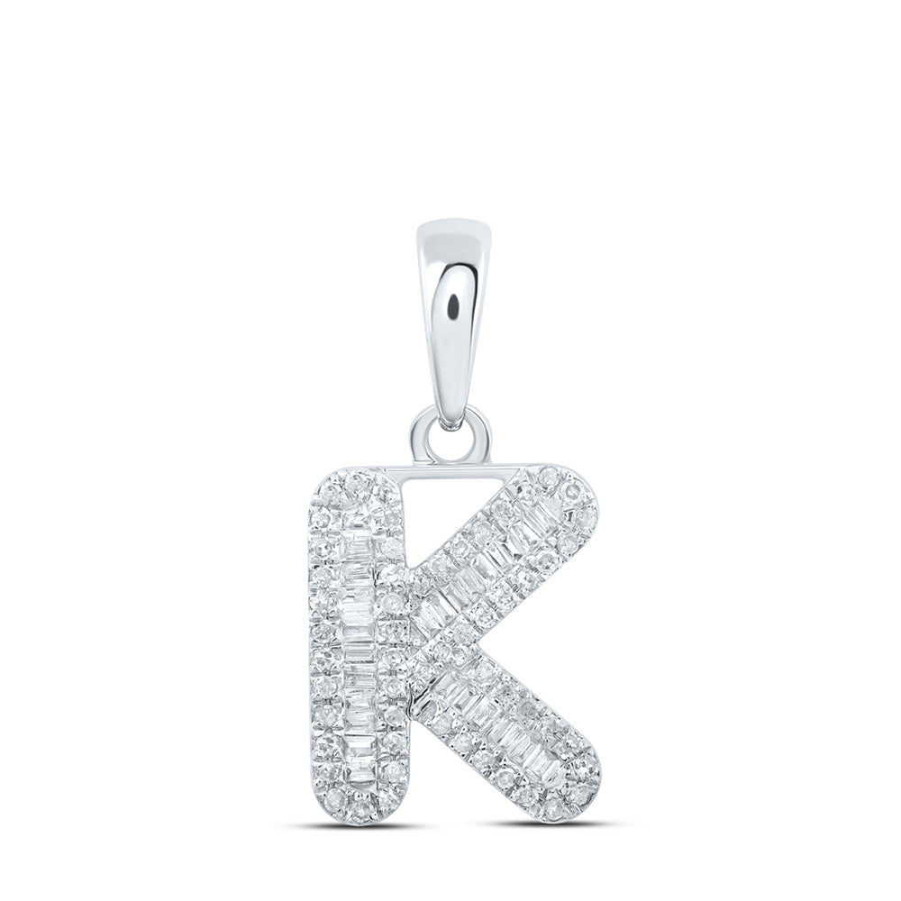 10K White Gold Womens Baguette Diamond Initial Letter Pendant