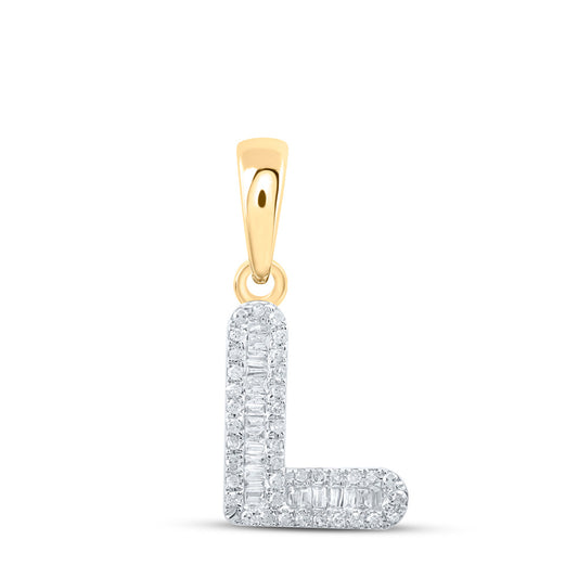 10K Yellow Gold Womens Baguette Diamond L Initial Letter Pendant 1/4 Cttw, Length: 0.83 In, Width: 0.47 In