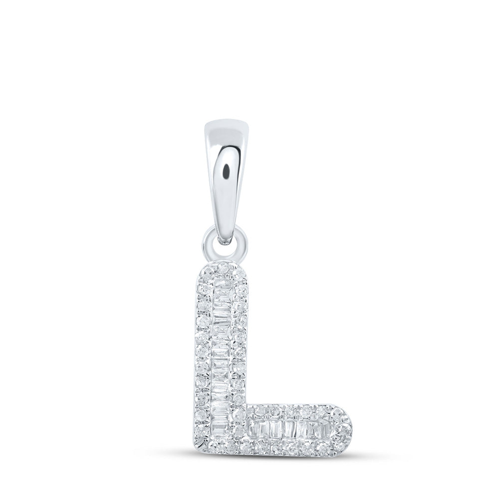 10K White Gold Womens Baguette Diamond Initial Letter Pendant