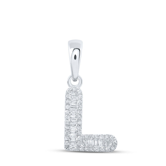 10K White Gold Womens Baguette Diamond Initial Letter Pendant