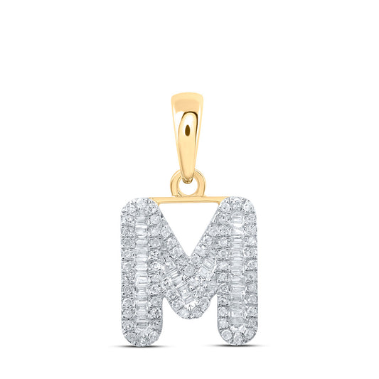 10K Yellow Gold Womens Baguette Diamond Initial Letter Pendant