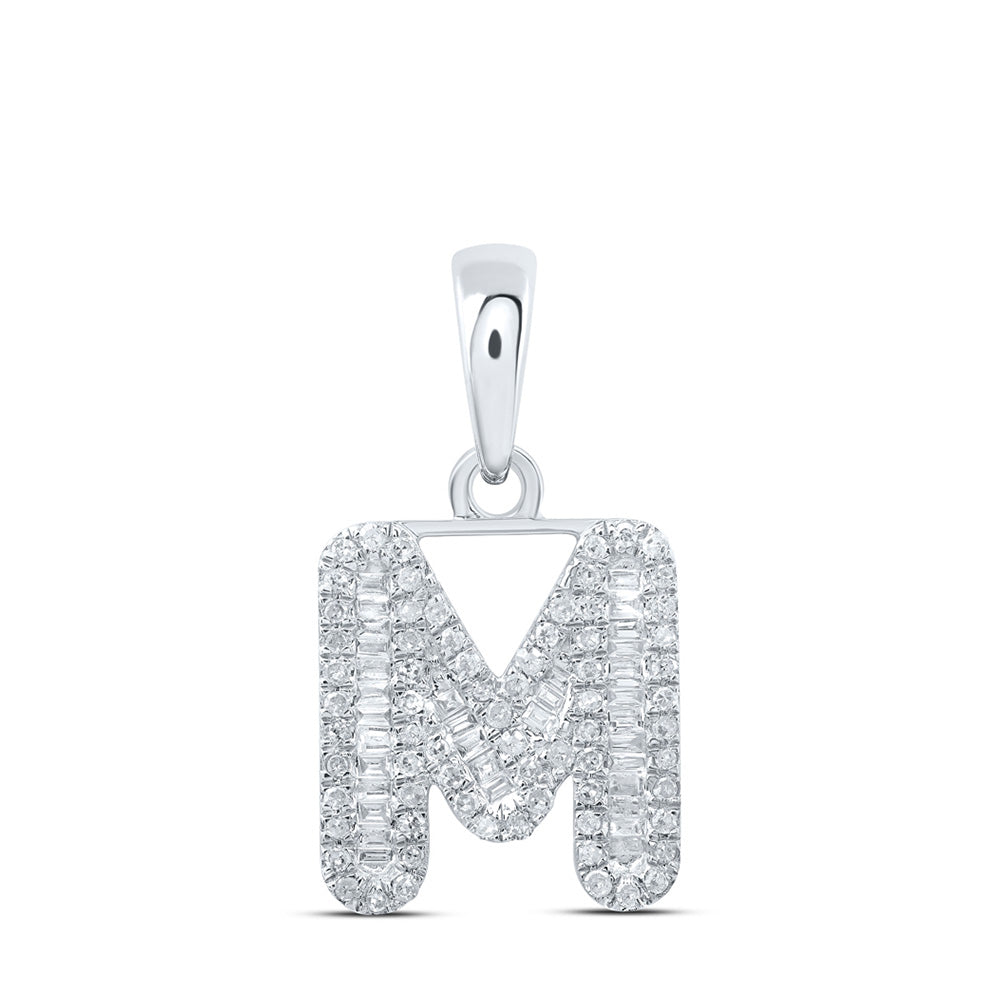 10K White Gold Womens Baguette Diamond Initial Letter Pendant