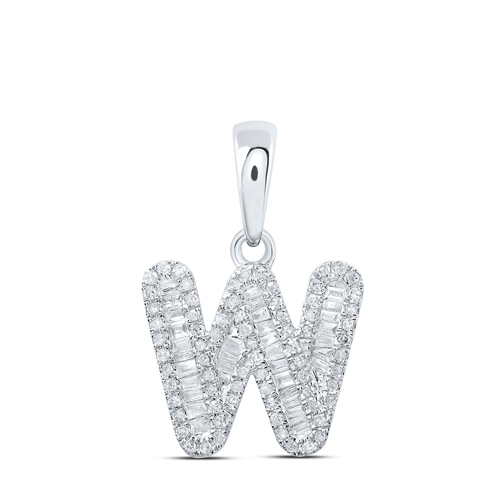 10K White Gold Womens Baguette Diamond Initial Letter Pendant