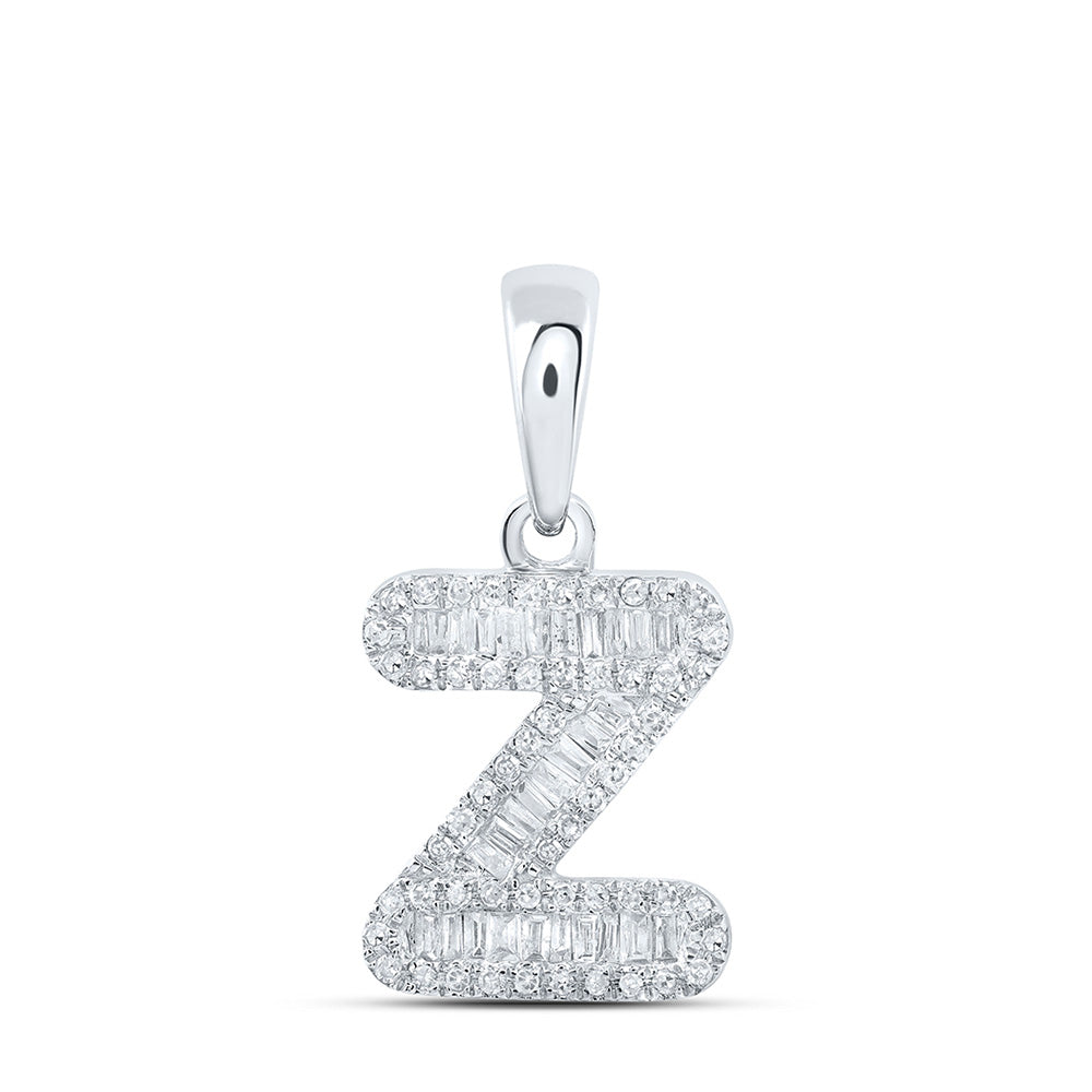 10K White Gold Womens Baguette Diamond Initial Letter Pendant