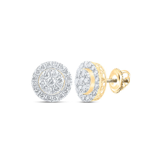 14K Yellow Gold Round Diamond Cluster Earrings 3-3/8 Cttw