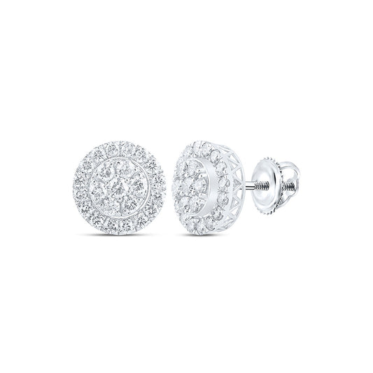 14K White Or Yellow Gold Round Diamond Cluster Earrings