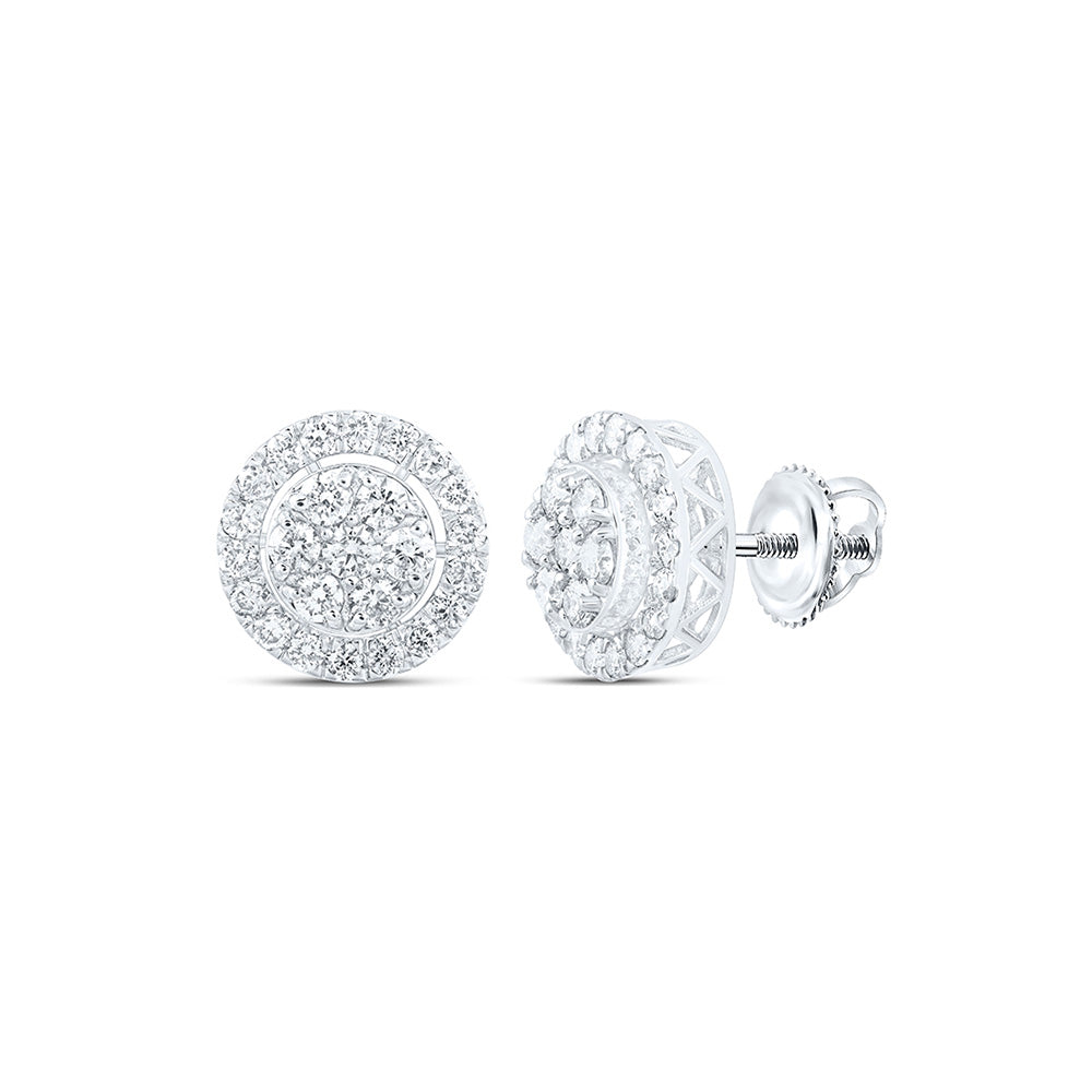 10K White Or Yellow Gold Round Diamond Cluster Earrings
