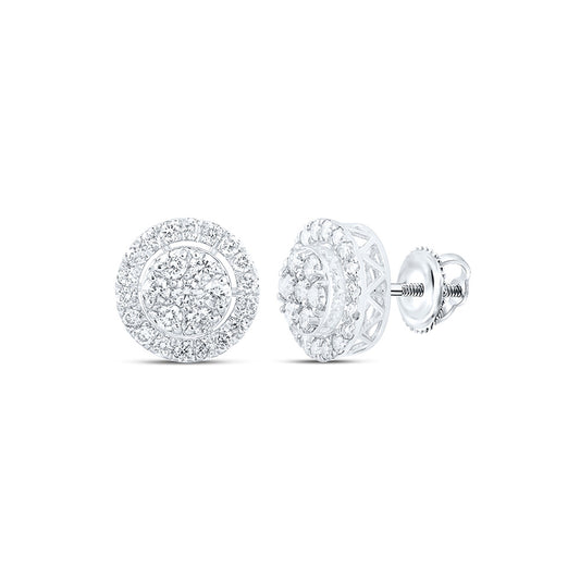 10K White Or Yellow Gold Round Diamond Cluster Earrings