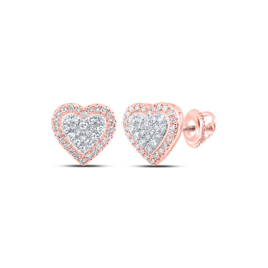 10K Yellow Or White Or Rose Gold Womens Round Diamond Heart Earrings