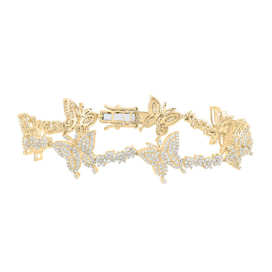 10K Yellow Gold Womens Round Diamond Butterfly Bracelet 2-5/8 Cttw