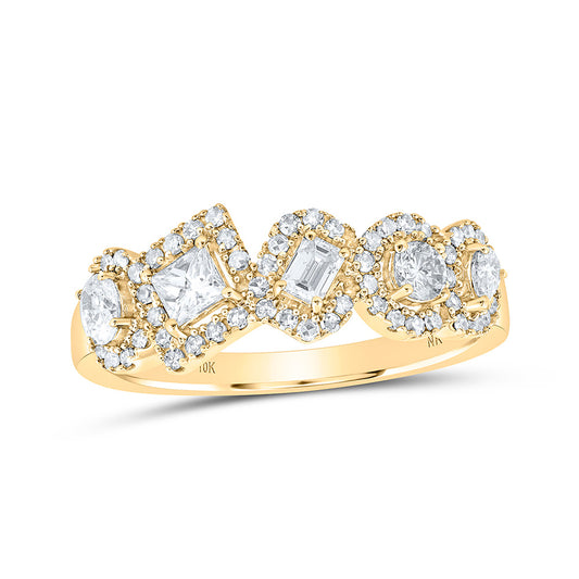 10K Yellow Gold Womens Round Princess Pear Oval Diamond Band Ring 3/4 Cttw, Womens Size: 5-10