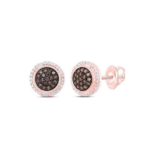 10K Rose Gold Womens Round Brown Diamond Cluster Earrings 1/4 Cttw