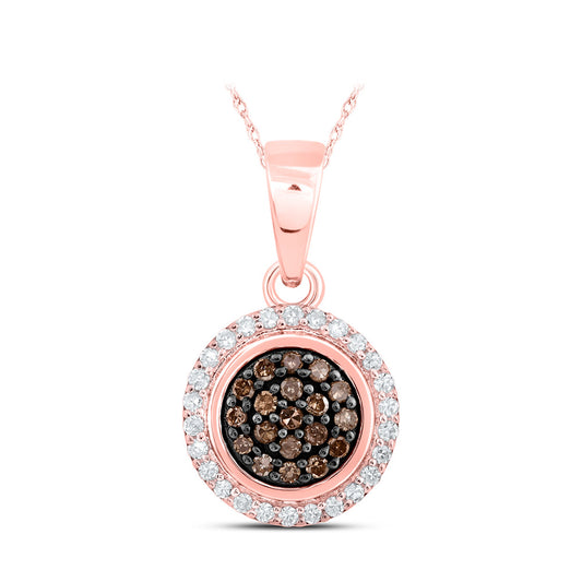 10K Rose Gold Womens Round Brown Diamond Cluster Pendant 1/4 Cttw