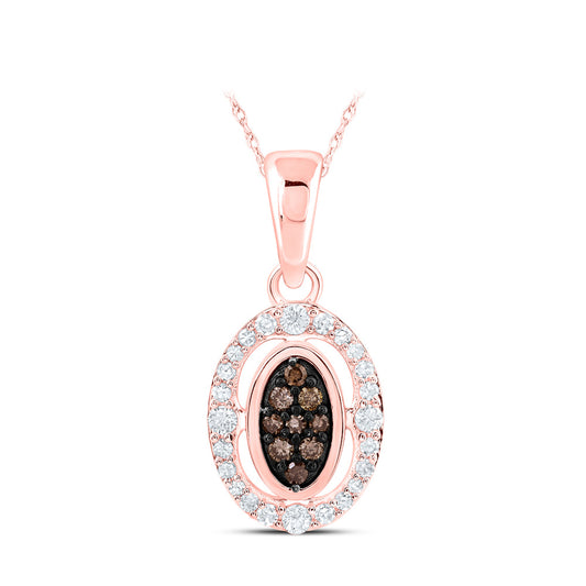 10K Rose Gold Womens Round Brown Diamond Oval Pendant 1/5 Cttw