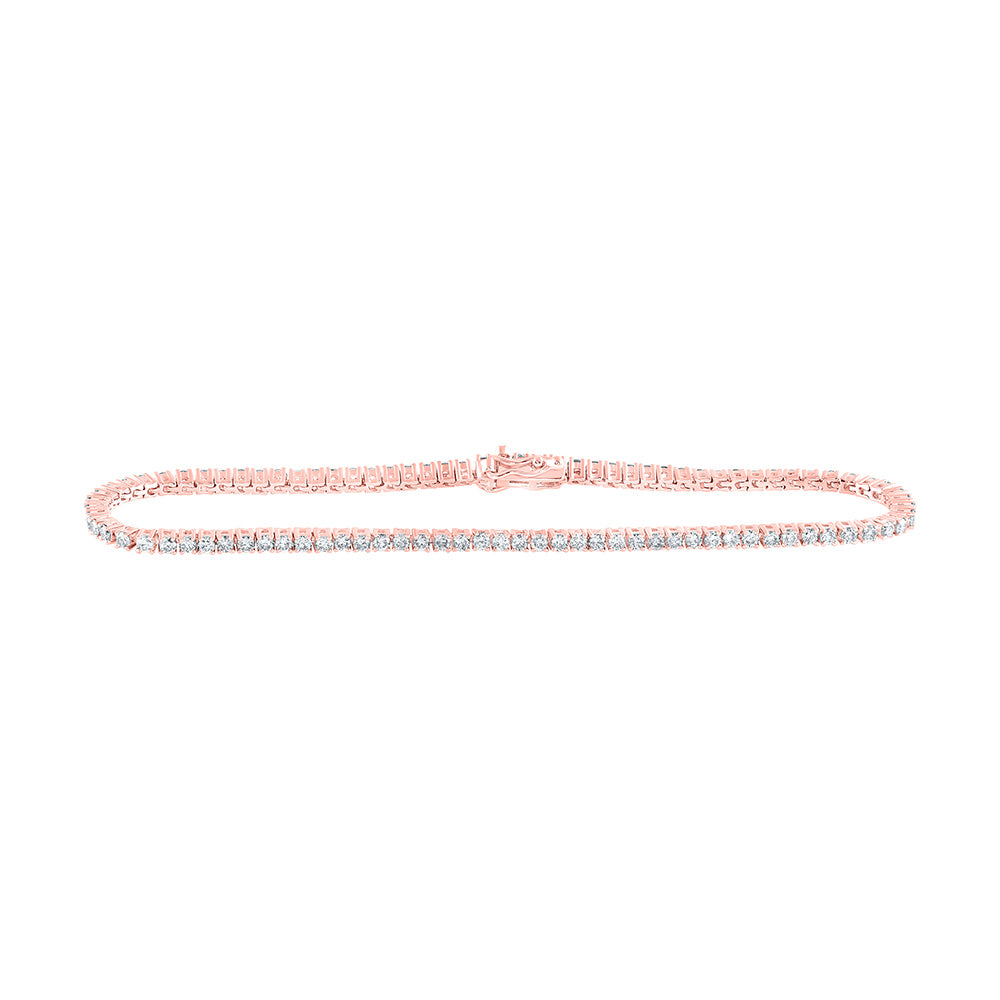 10K Rose Gold Womens Round Diamond Single Row Fashion Bracelet 2 Cttw