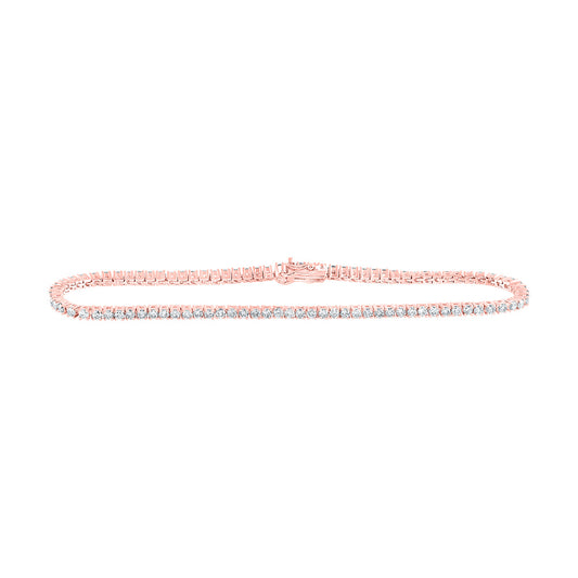 10K Rose Gold Womens Round Diamond Single Row Fashion Bracelet 2 Cttw