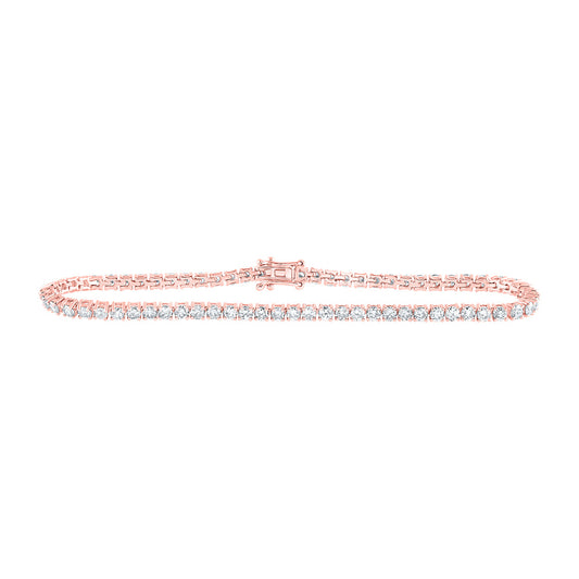 14K White Or Rose Gold Womens Round Diamond Single Row Fashion Bracelet