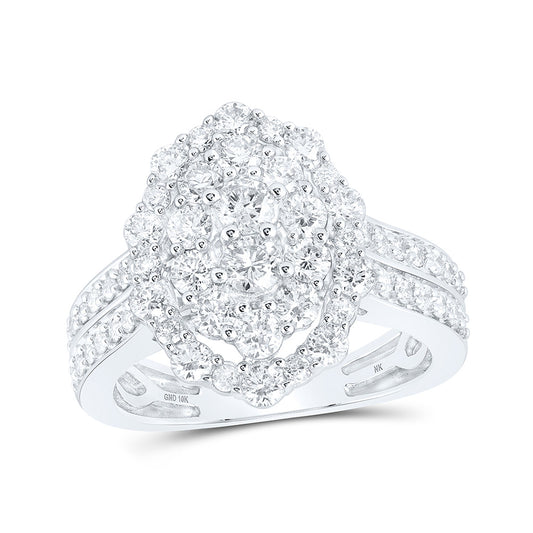 10K White Gold Womens Round Diamond Oval Fashion Ring 1-5/8 Cttw, Womens Size: 5-10