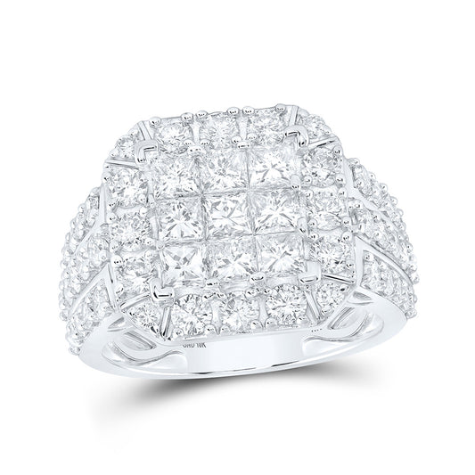 10K White Gold Womens Princess Diamond Square Ring 3 Cttw, Womens Size: 5-10