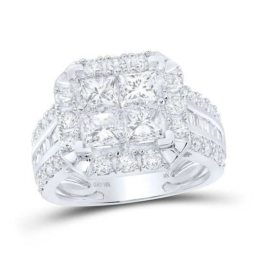 10K White Gold Womens Princess Diamond Square Ring 3-1/5 Cttw, Womens Size: 5-10