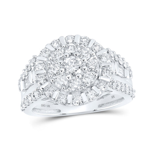 10K White Gold Womens Round Diamond Cluster Ring 1-3/4 Cttw, Womens Size: 5-10