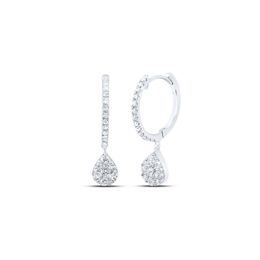10K White Or Yellow Gold Womens Round Diamond Hoop Teardrop Dangle Earrings