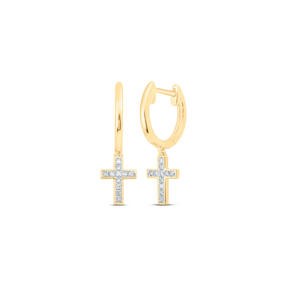 10K White Or Yellow Gold Womens Round Diamond Cross Dangle Earrings