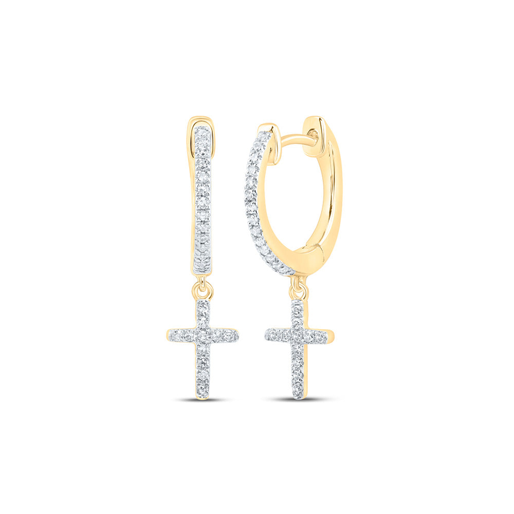 10K White Or Yellow Gold Womens Round Diamond Cross Dangle Earrings