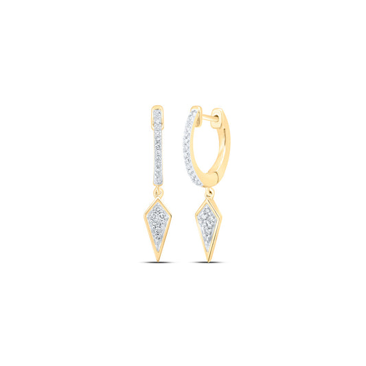 10K Yellow Gold Womens Round Diamond Dangle Earrings 1/5 Cttw