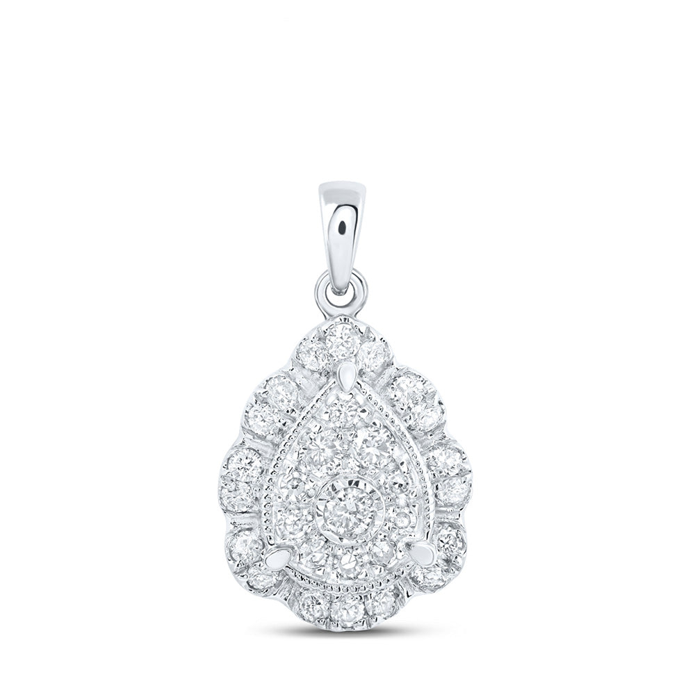 10K Yellow Or White Or Rose Gold Womens Round Diamond Teardrop Pendant