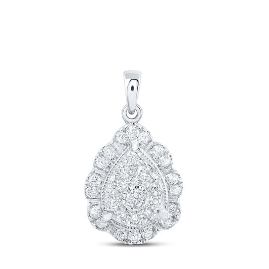 10K Yellow Or White Or Rose Gold Womens Round Diamond Teardrop Pendant