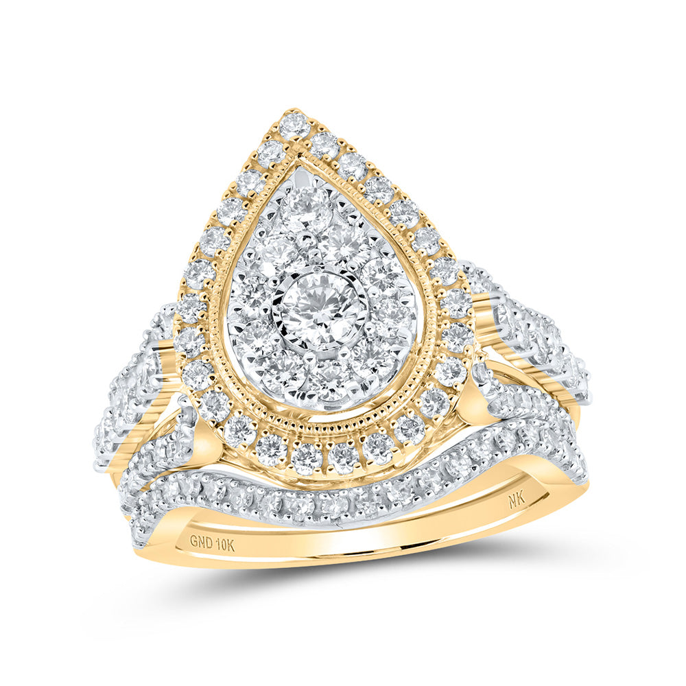 10K Yellow Or White Or Rose Gold Round Diamond Teardrop Bridal Wedding Ring Band Set, Womens Size: 5-10