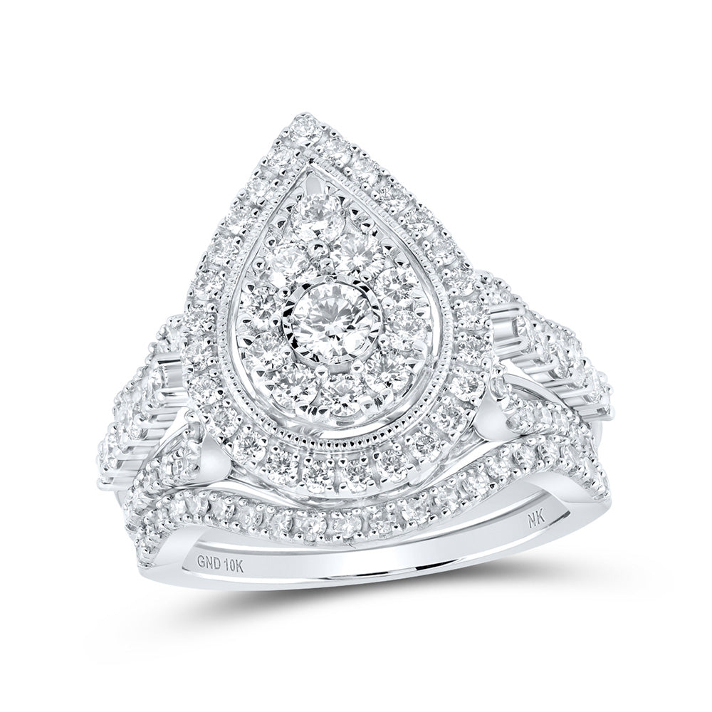 10K Yellow Or White Or Rose Gold Round Diamond Teardrop Bridal Wedding Ring Band Set, Womens Size: 5-10