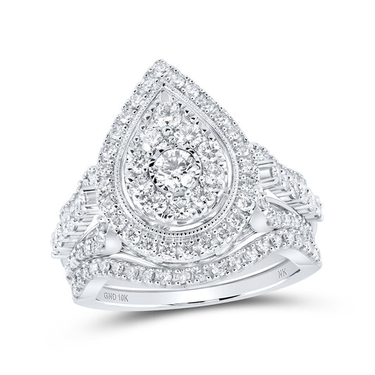 10K Yellow Or White Or Rose Gold Round Diamond Teardrop Bridal Wedding Ring Band Set, Womens Size: 5-10