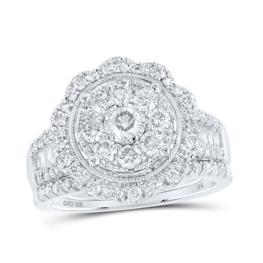 10K Yellow Or White Or Rose Gold Round Diamond Cluster Bridal Wedding Ring Band Set, Womens Size: 5-10