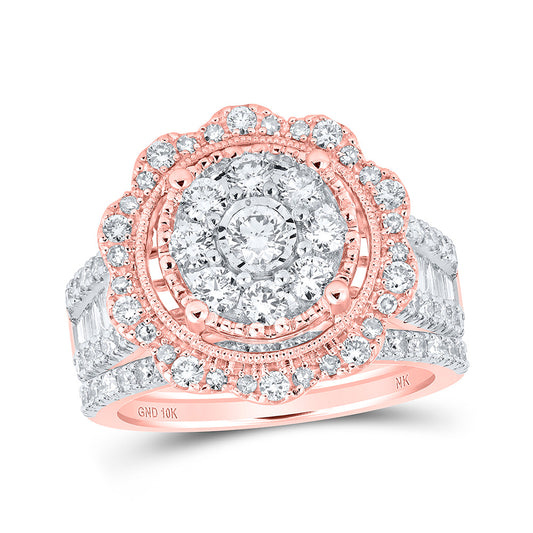 10K Yellow Or White Or Rose Gold Round Diamond Cluster Bridal Wedding Ring Band Set , Womens Size: 5-10