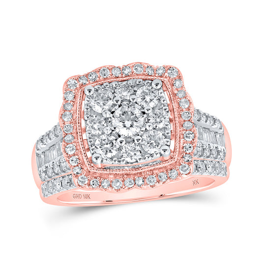 10K Yellow Or White Or Rose Gold Round Diamond Square Bridal Wedding Ring Band Set, Womens Size: 5-10