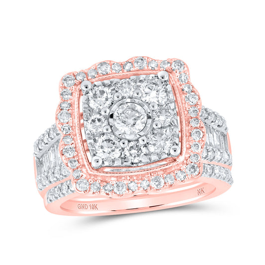10K Yellow Or White Or Rose Gold Round Diamond Cluster Bridal Wedding Ring Band Set , Womens Size: 5-10