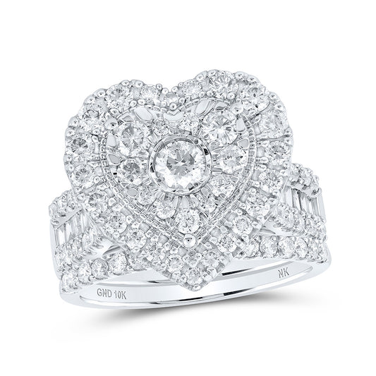 10K Yellow Or White Or Rose Gold Round Diamond Heart Bridal Wedding Ring Band Set , Womens Size: 5-10