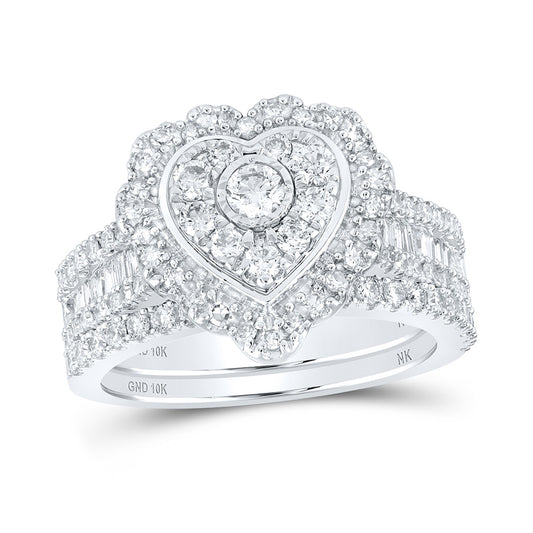 10K Yellow Or White Or Rose Gold Round Diamond Heart Bridal Wedding Ring Band Set, Womens Size: 5-10