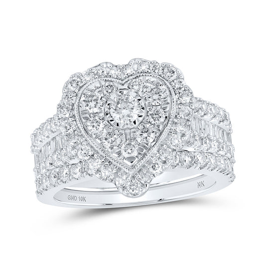 10K Yellow Or White Or Rose Gold Round Diamond Heart Bridal Wedding Ring Band Set , Womens Size: 5-10
