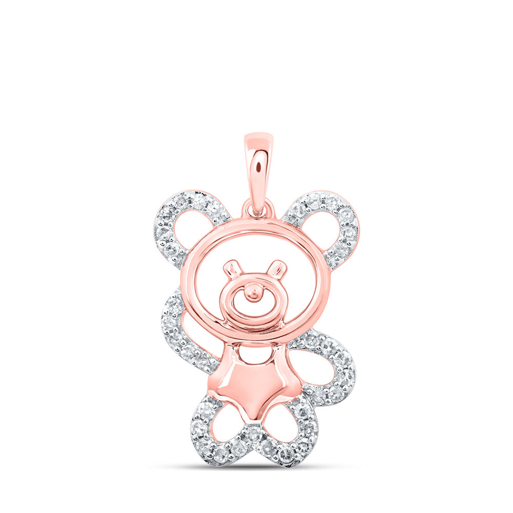 10K Yellow Or White Or Rose Gold Womens Round Diamond Teddy Bear Animal Pendant