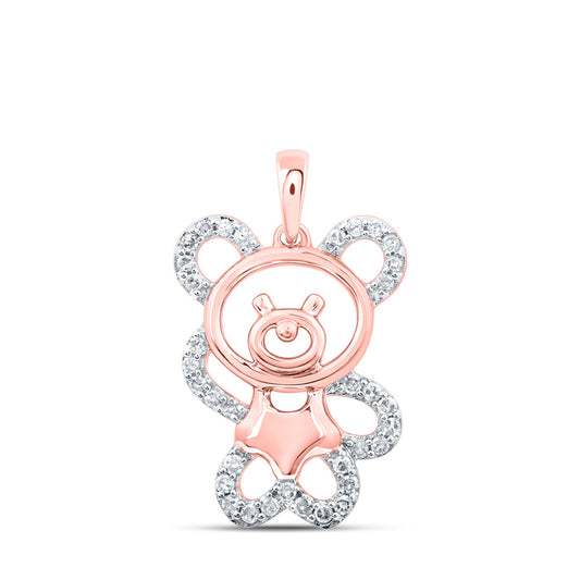 10K Yellow Or White Or Rose Gold Womens Round Diamond Teddy Bear Animal Pendant