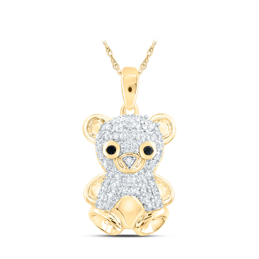 10K Yellow Or White Or Rose Gold Womens Round Diamond Teddy Bear Animal Pendant