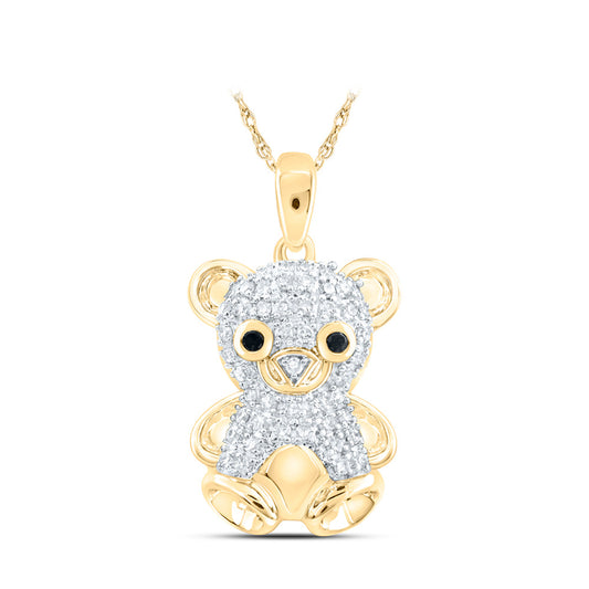 10K Yellow Gold Womens Round Diamond Teddy Bear Animal Pendant 1/5 Cttw
