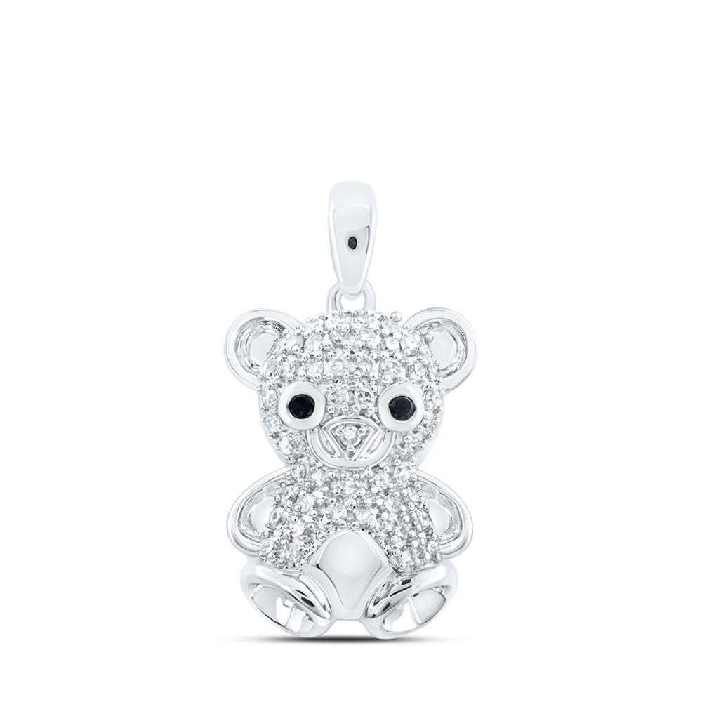10K Yellow Or White Or Rose Gold Womens Round Diamond Teddy Bear Animal Pendant
