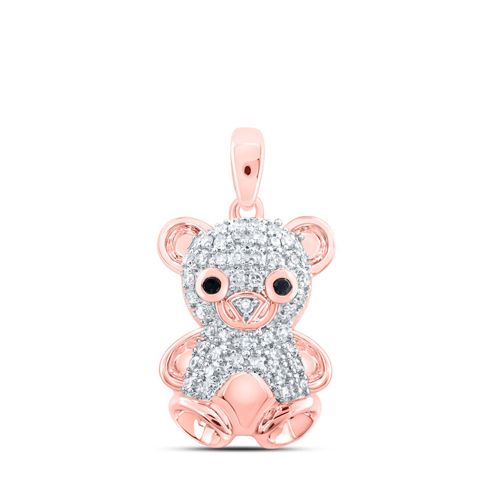 10K Yellow Or White Or Rose Gold Womens Round Diamond Teddy Bear Animal Pendant