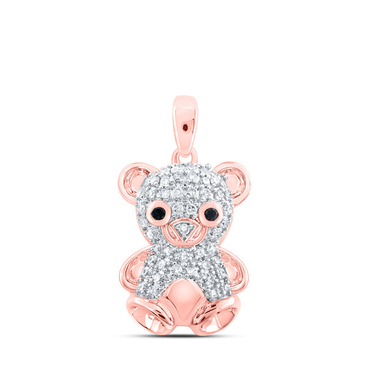 10K Yellow Or White Or Rose Gold Womens Round Diamond Teddy Bear Animal Pendant
